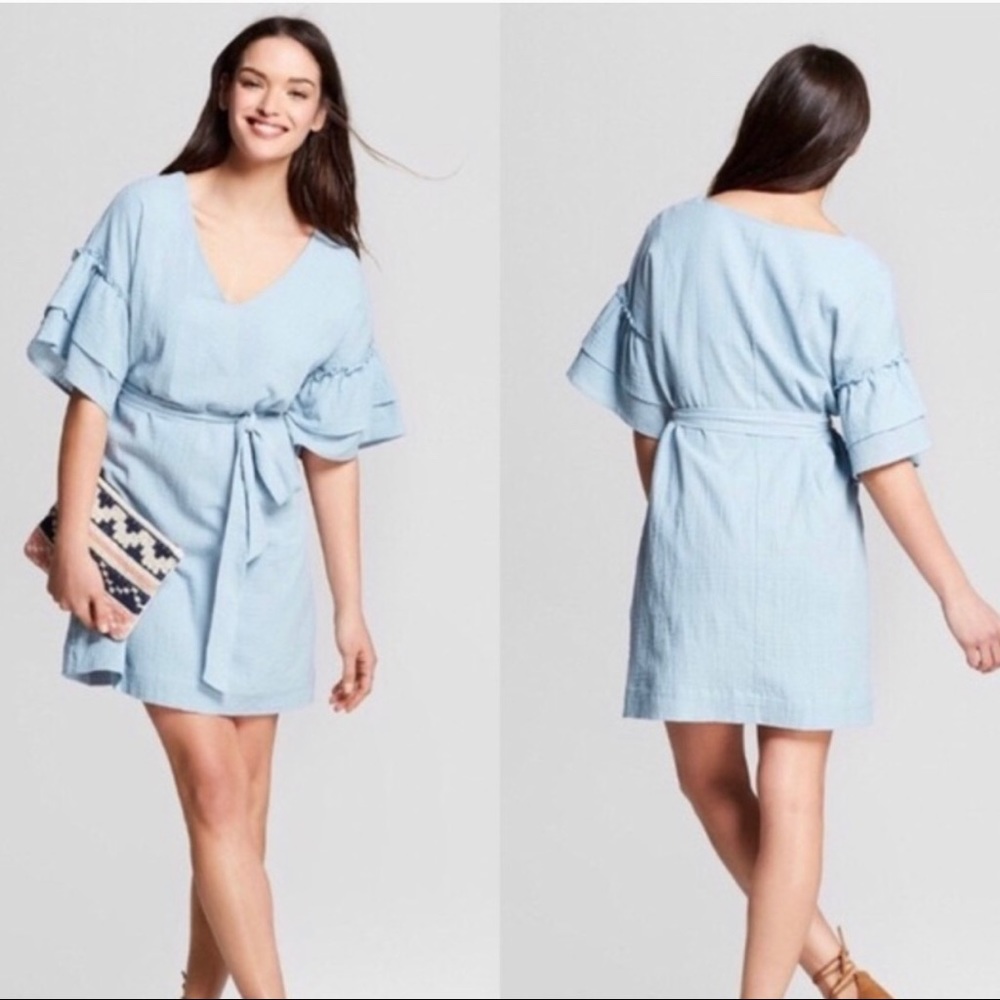 Universal Thread Light Blue Ruffle Sleeve Dress